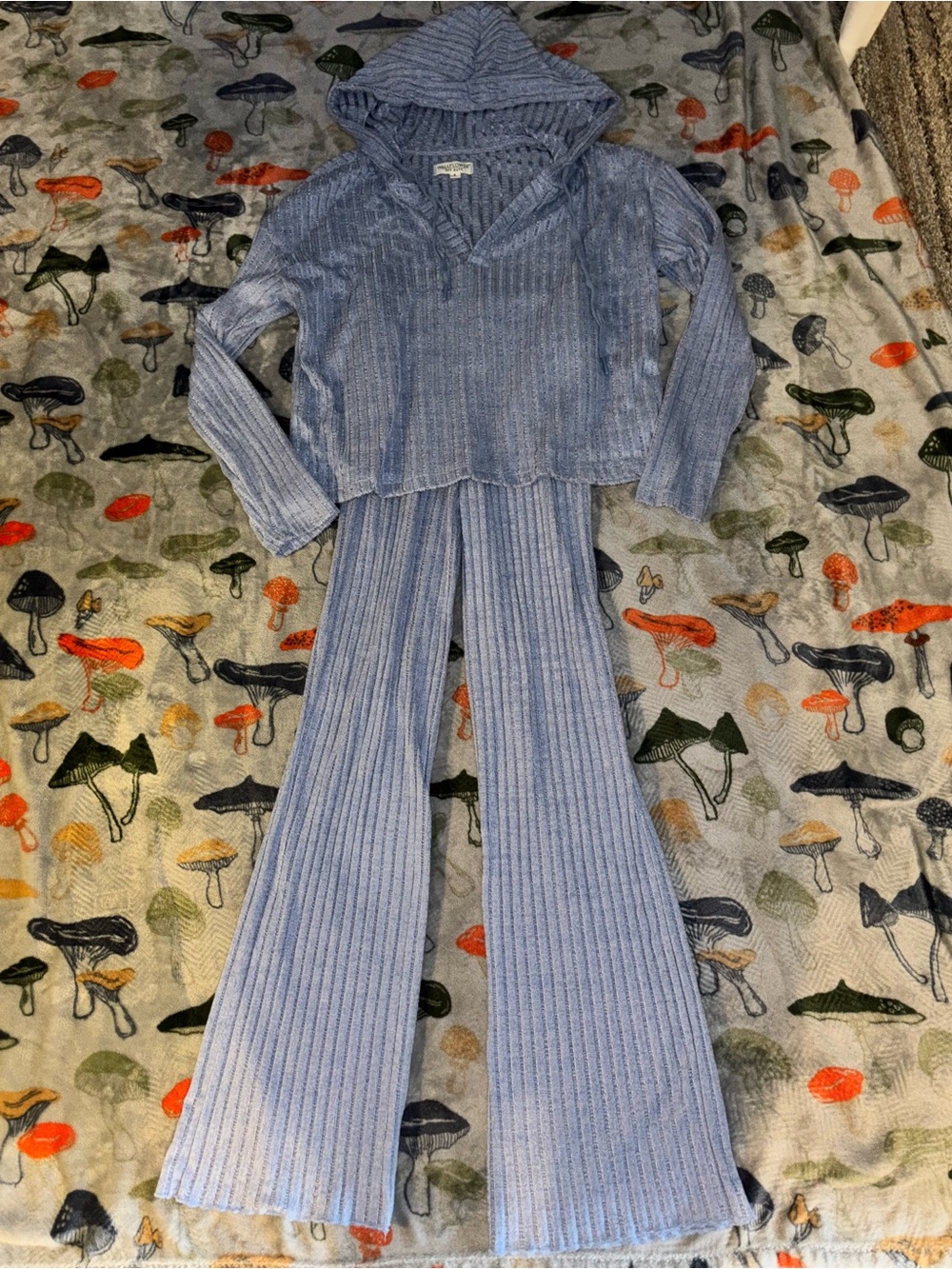 Wallflower Light Blue Ribbed Hoodie & Wide Leg Pants Set
